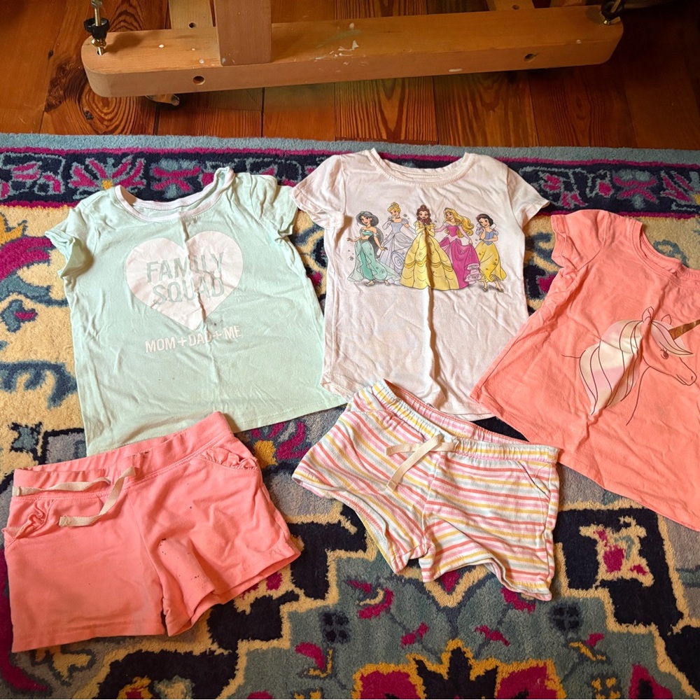 Girls' Carter’s shorts summer t-shirt outfit bundle lot 4T unicorn princess set